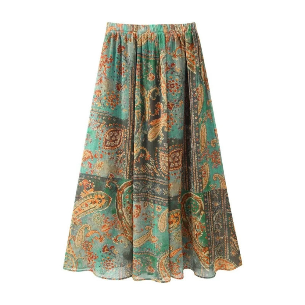 ZARA Vintage Floral Print Flared Skirt